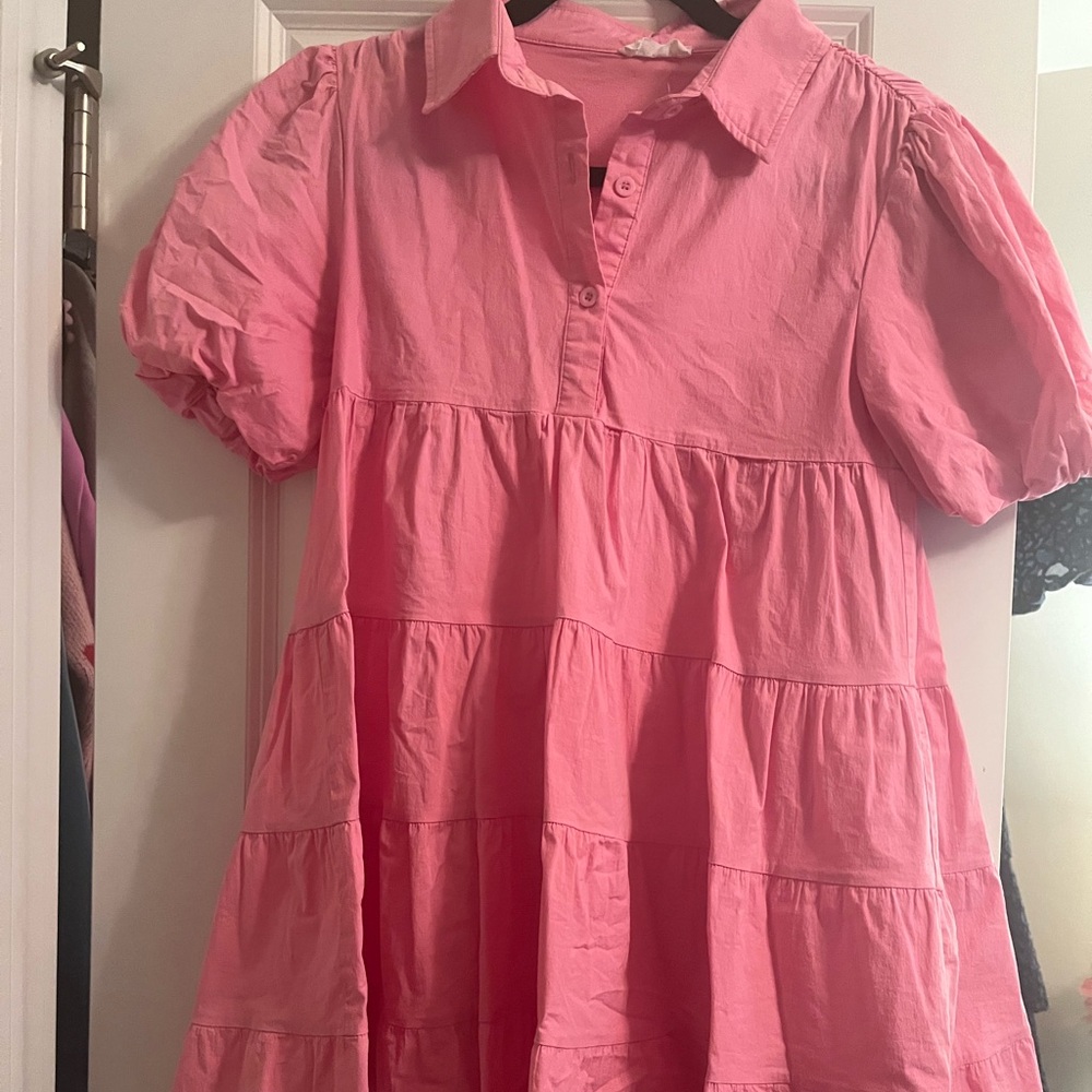 Vestique Size Small Hot Pink Collared Dress